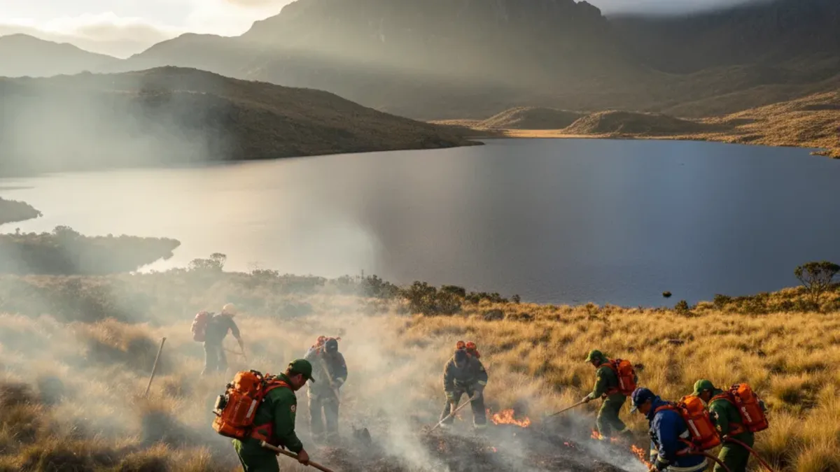 A Forest Fire Was Active Near Laguna Larga in Cajas