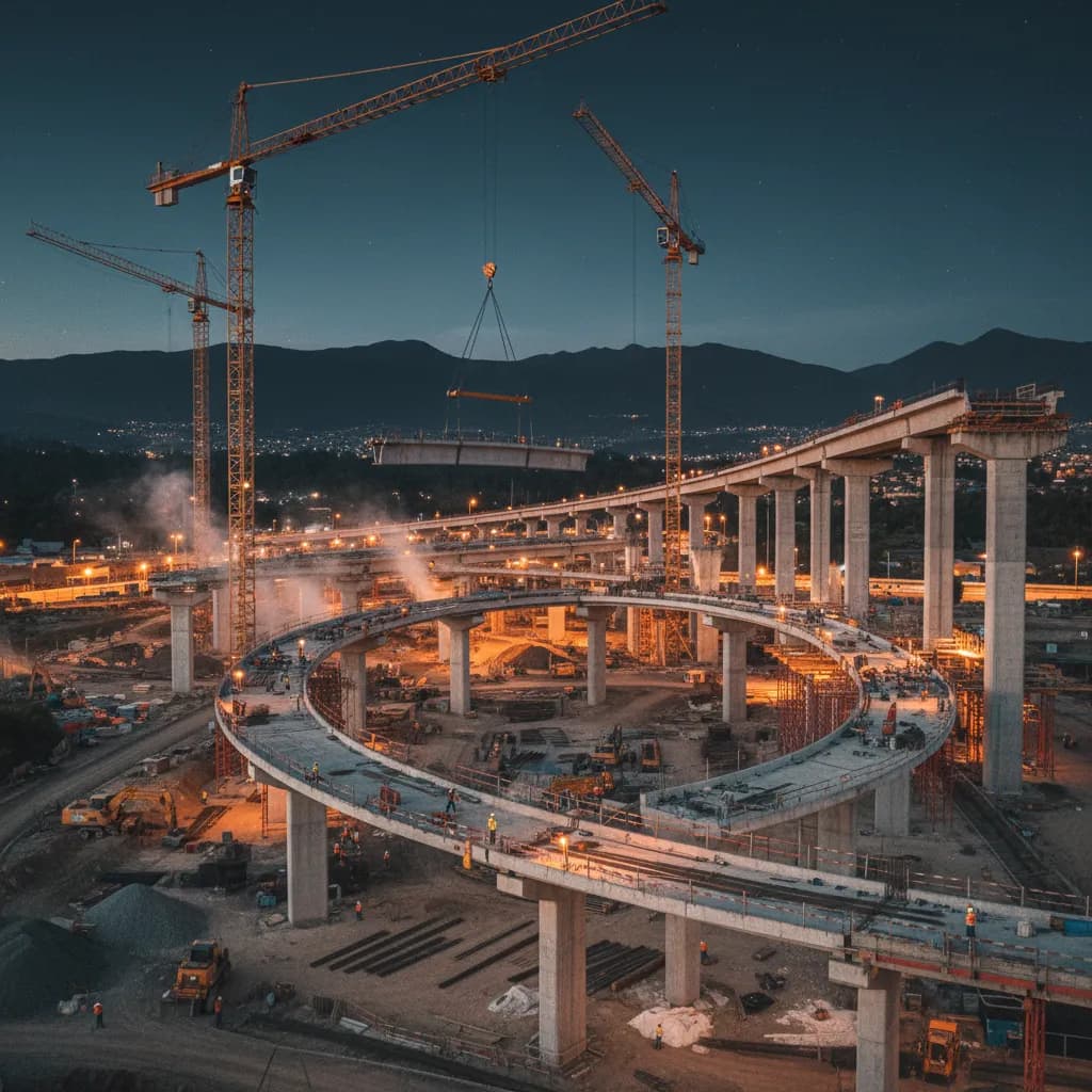 Nighttime Closures on Cuenca-Azogues Freeway for 30 Days — Monay Interchange Beams Going Up