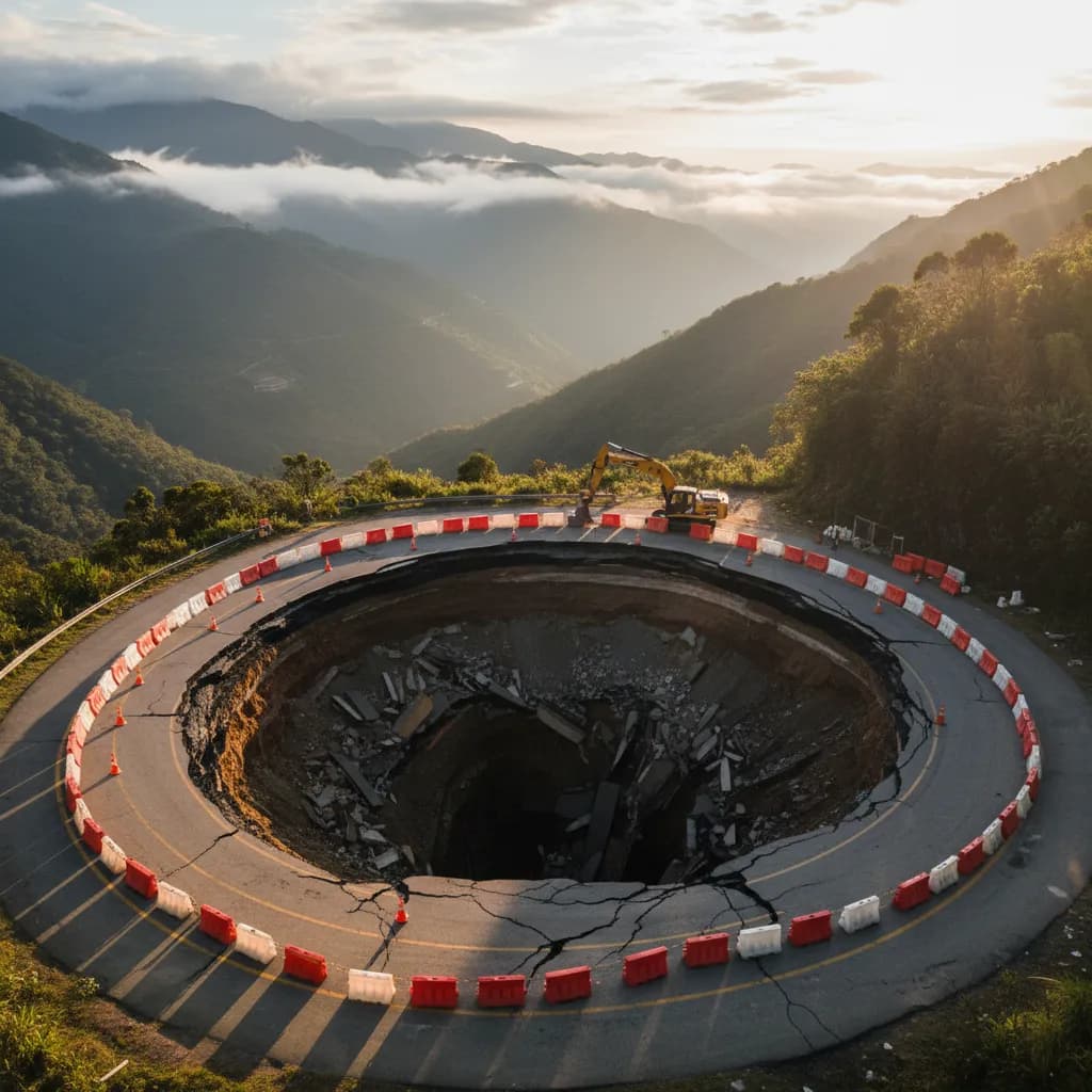 Cuenca-Giron-Pasaje Highway Sinkhole — Fix Still Weeks Away